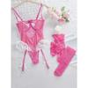 Sexy Pure Desire Hollow Lace Strap Bodysuit Lingerie Set