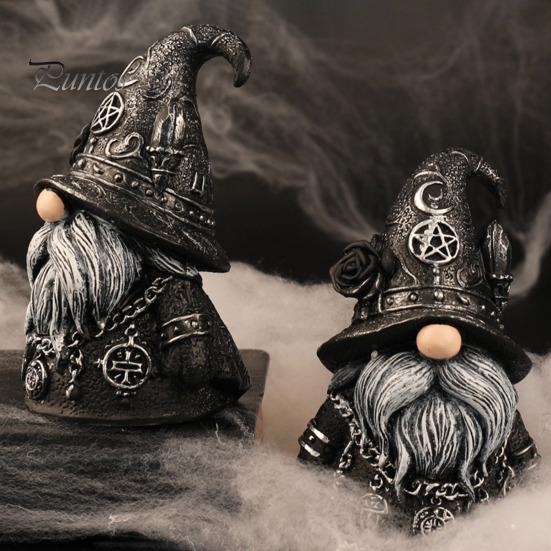 Unique Outdoor Witchy Gnome Halloween Gothic Resin Figurine, Dark Faceless Wizard Doll for Decorative Garden Figurine Desk Shelf, Spooky Home