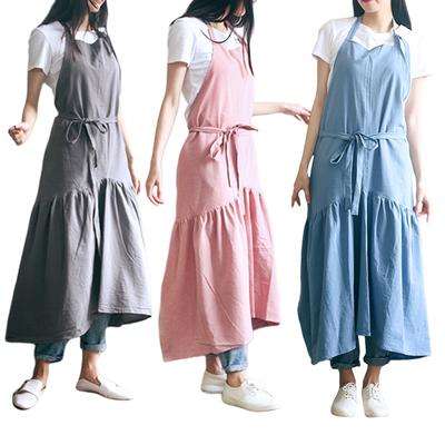 Baumwolle Leinen Schürze Latzkleid für Frauen Verstellbare Freizeit-Schürze Küchen-Kochschürze für Café Bäckerei Restaurant