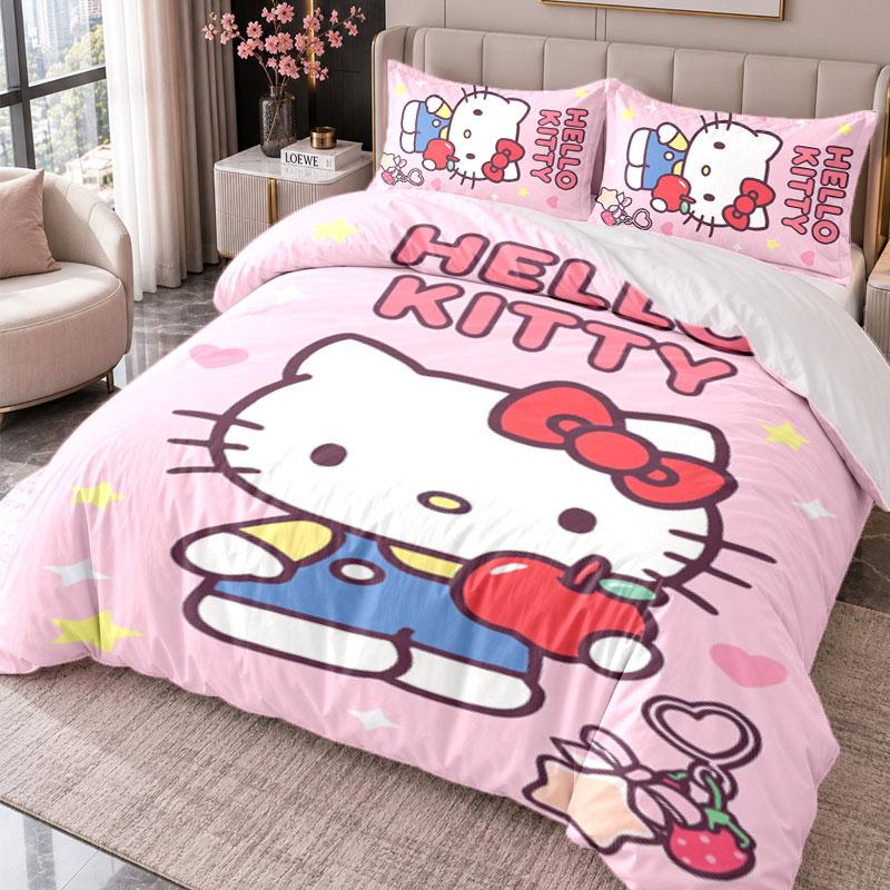 Hello Kitty 3Pcs Bedding Set Duvet Cover With Two Pillowcases For Bedroom Home Decoration