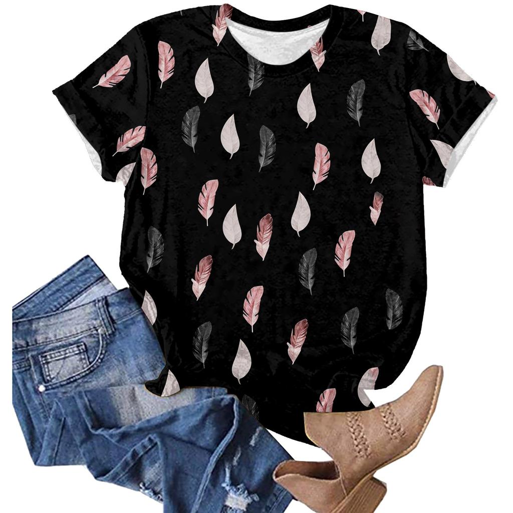 Women's Fashion Casual Print Round-neck Short Sleeves Printed T-shirt