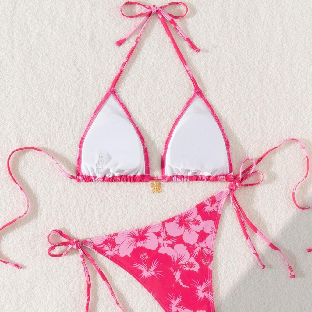 2024 European & American Triangle Cup Print Bikini Swimwear,