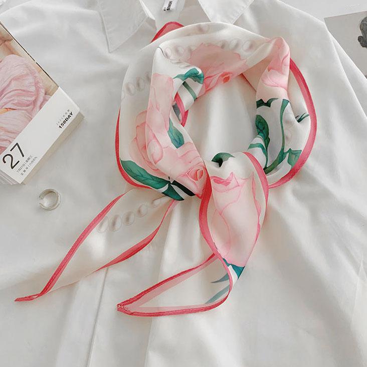 WTEMPO Retro Elegant Fashion Women's Flower Printed Soft Thin Silk Scarves Spring Summer Versatile Casual Outdoor Sunscreen Scarves