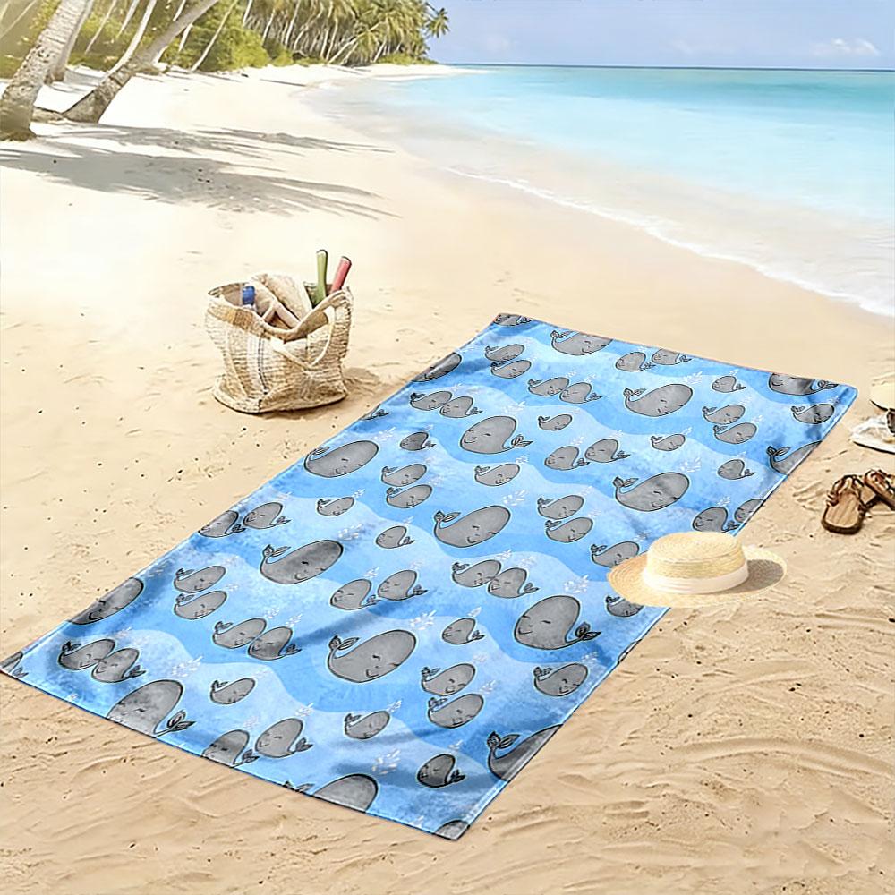 Playful drifting whales Print beach towel, quick drying, suitable for travel, outdoor sports, jogging, the beach and swimming, gift