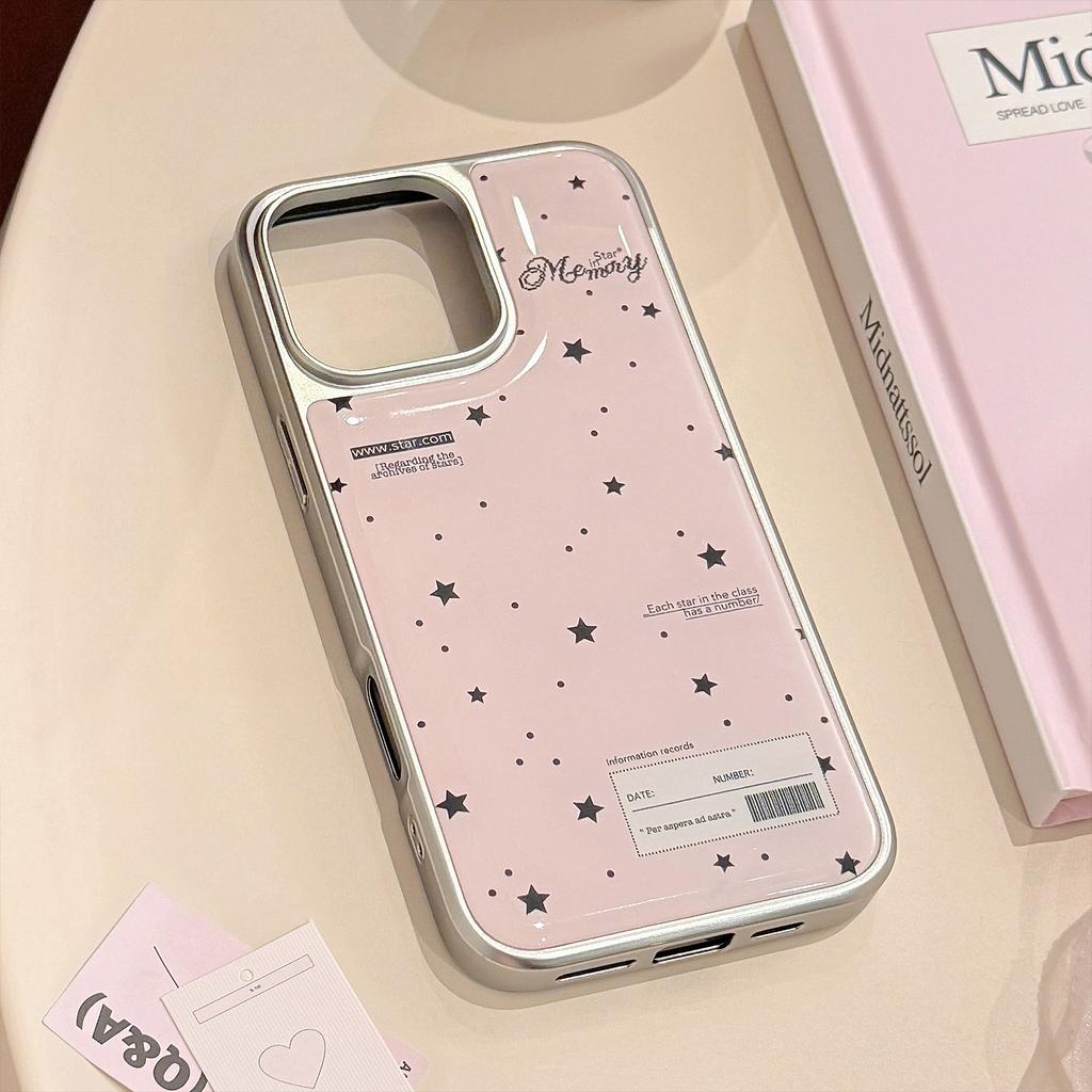 Suitable for Apple 15 phone case, iPhone 16 Pro Max, black and pink stars with resin, 17 electroplated, 14 minimalist style, Huawei