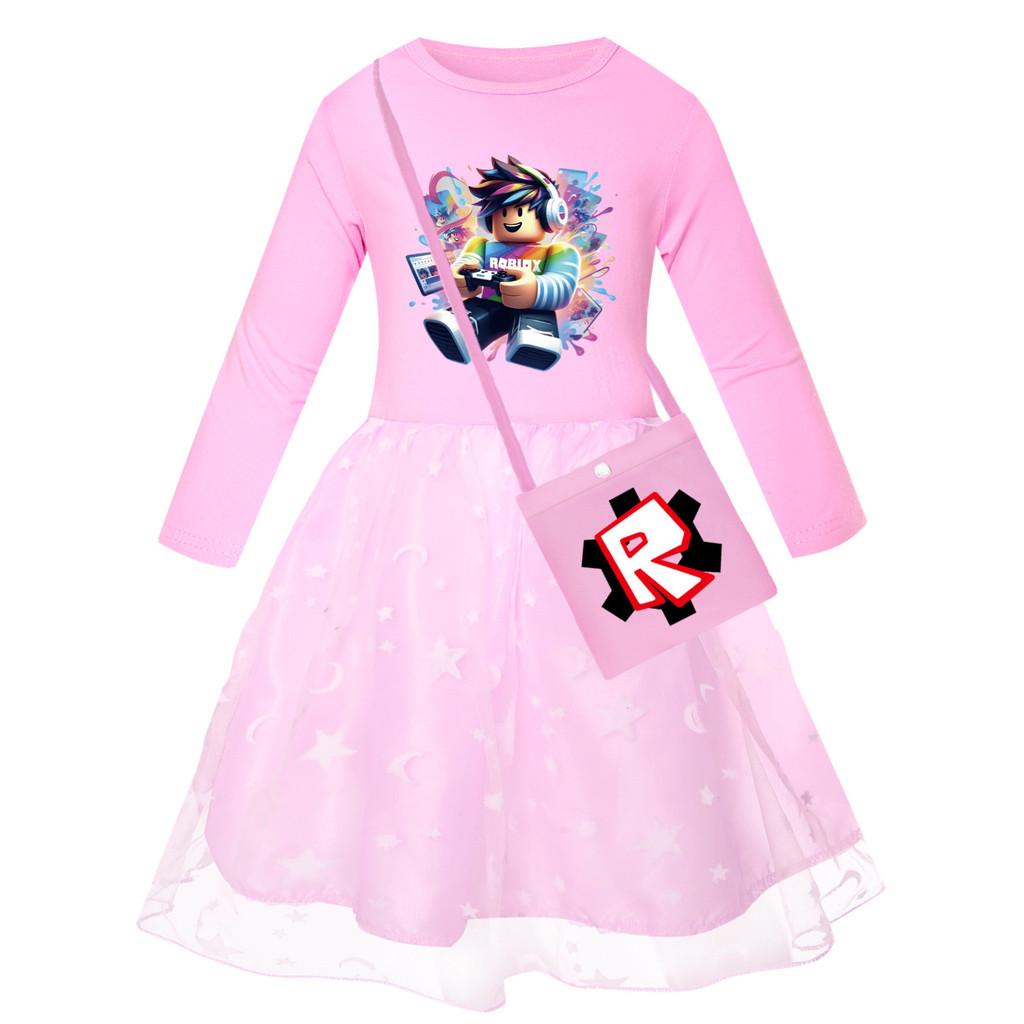 5529 Детское платье для девочек с принтом Roblox, сетчатое, радужное, с круглым вырезом 110cm