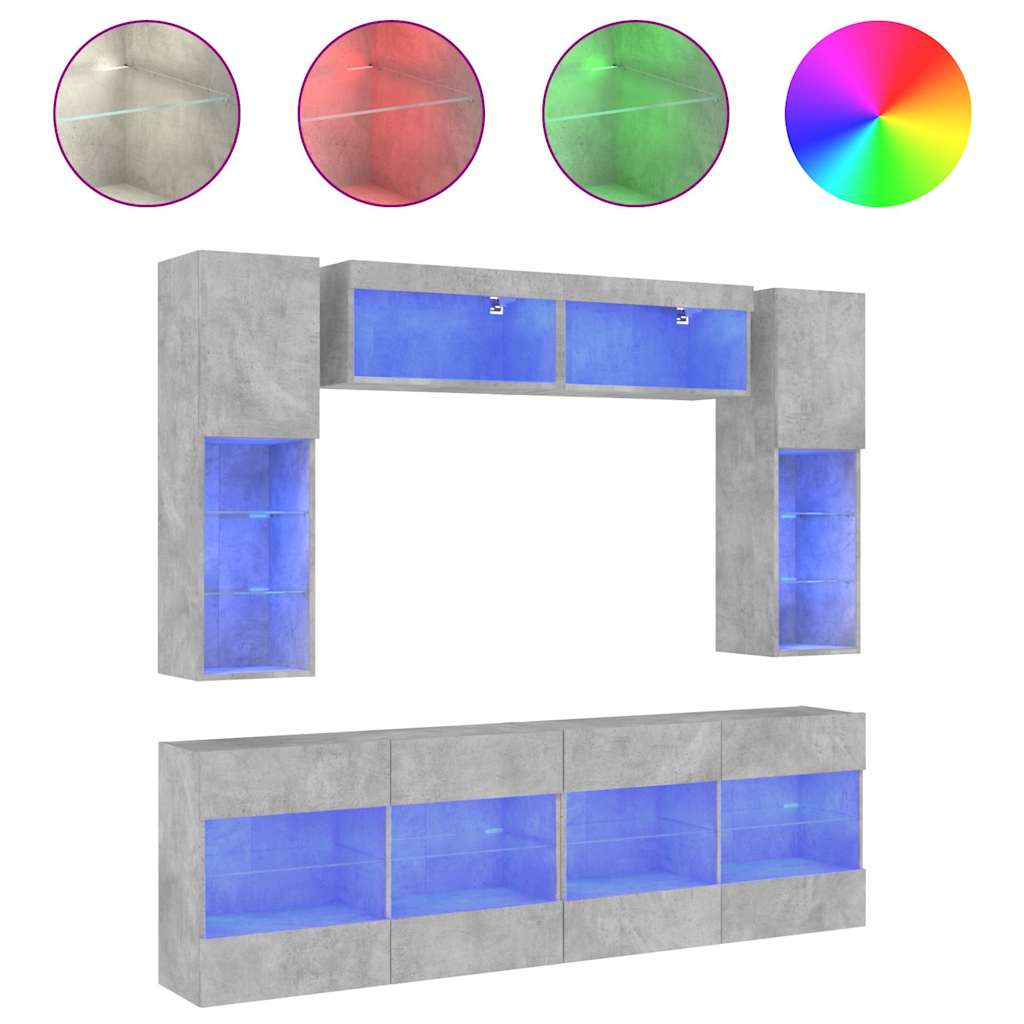 6 Piece TV Wall Unit with LED Lighting Concrete Grey