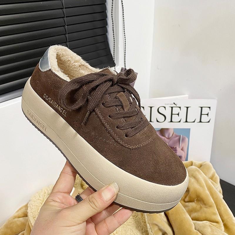 Leather women's velvet winter new versatile non-slip platform casual sports shoes