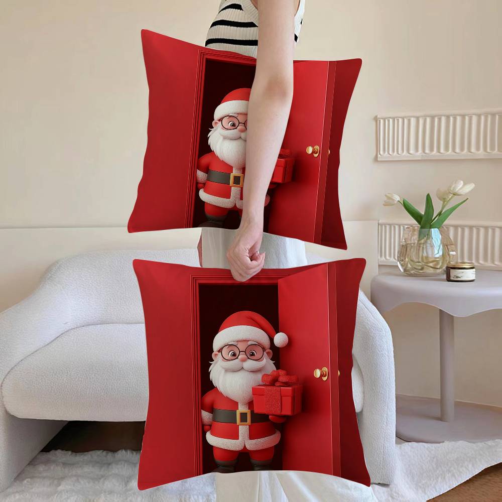 Santa Claus Pillow Case Sofa and Living Room Decorative Cushion Covers Dust-proof and Mite-proof Invisible Zipper