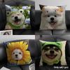 Cute Dog Cat Kawaii Gift Cushion Cover Natural Linen Organic Fabric Double-Sided Printing Sofa Home Decor Gift Pillow Case