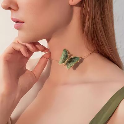 European and American Simple Yingluo Collar Women's Retro Exquisite Handmade Embroidered Butterfly Necklace Collarbone Chain