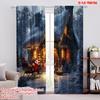 2pcs 2D Flat Printing Christmas Curtain Day Christmas Lodge and Sleigh Scene Durable 100% Polyester Fabric Without Electricity