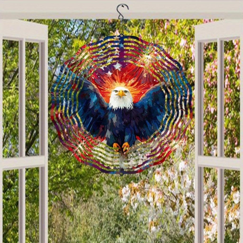 2D Patriotic Eagle Wind Chime Kinetic Metal Art for Outdoor Decor Rotating Hook Colorful Reflective Garden Ornament Unique Gift Idea