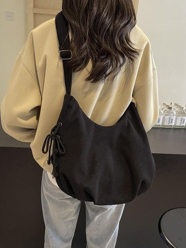 Cotton Corduroy Tote Bag With Zipper Closure For Daily Commuting And Office Use