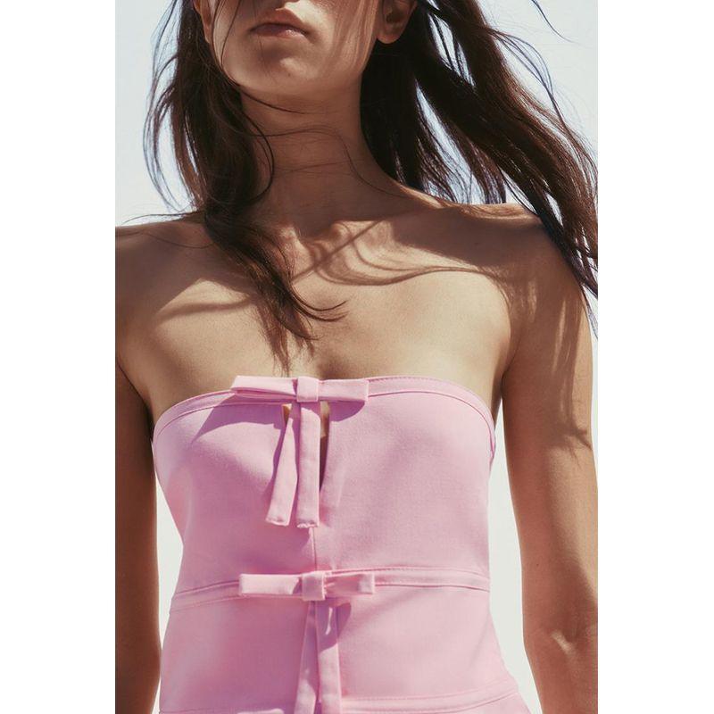 Summer New Product Women's Clothes French Strapless Design Straight Collar Sweet Bowknot Decoration Tube Top Tops 4661053