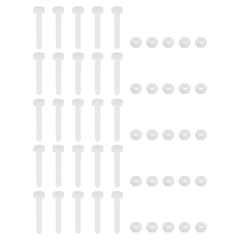 uxcell 25 Pair Nylon Screws Nuts Assortment, M4x25mm Hex Screws Bolts and M4 Hex Nuts for Machinery Electronics Industrial Accessories, White