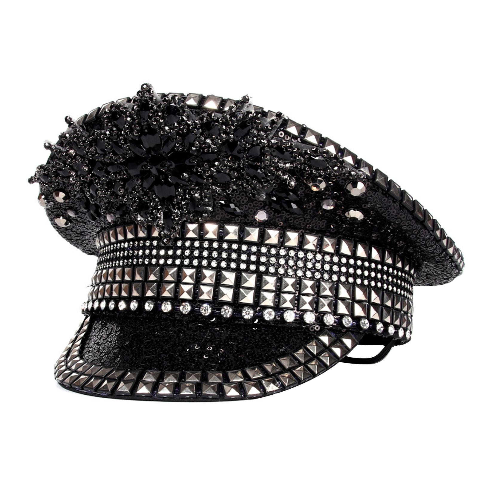 

Sequins Captain Hat Crystal Sailor Hat for Disco House Cocktail Parties Vacation Sparkly Crystal for Comedian Actor 1 чёрный