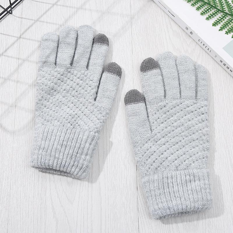 

Winter new knitted men s and women s gloves to keep students warm, cute writing, fleece and thicker One size