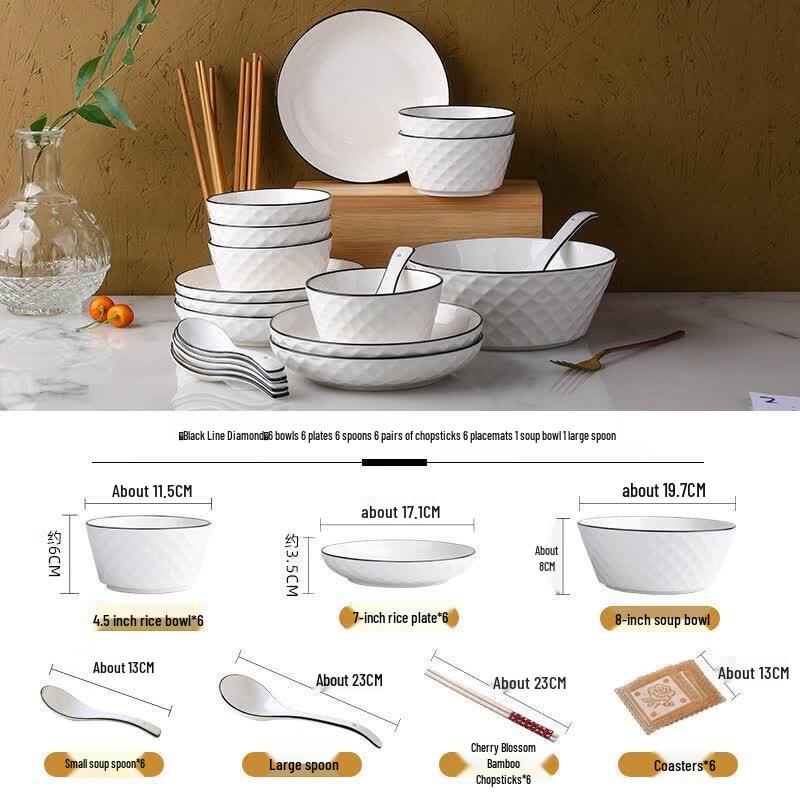 Nordic Style Black Line Ceramic Dinnerware Set