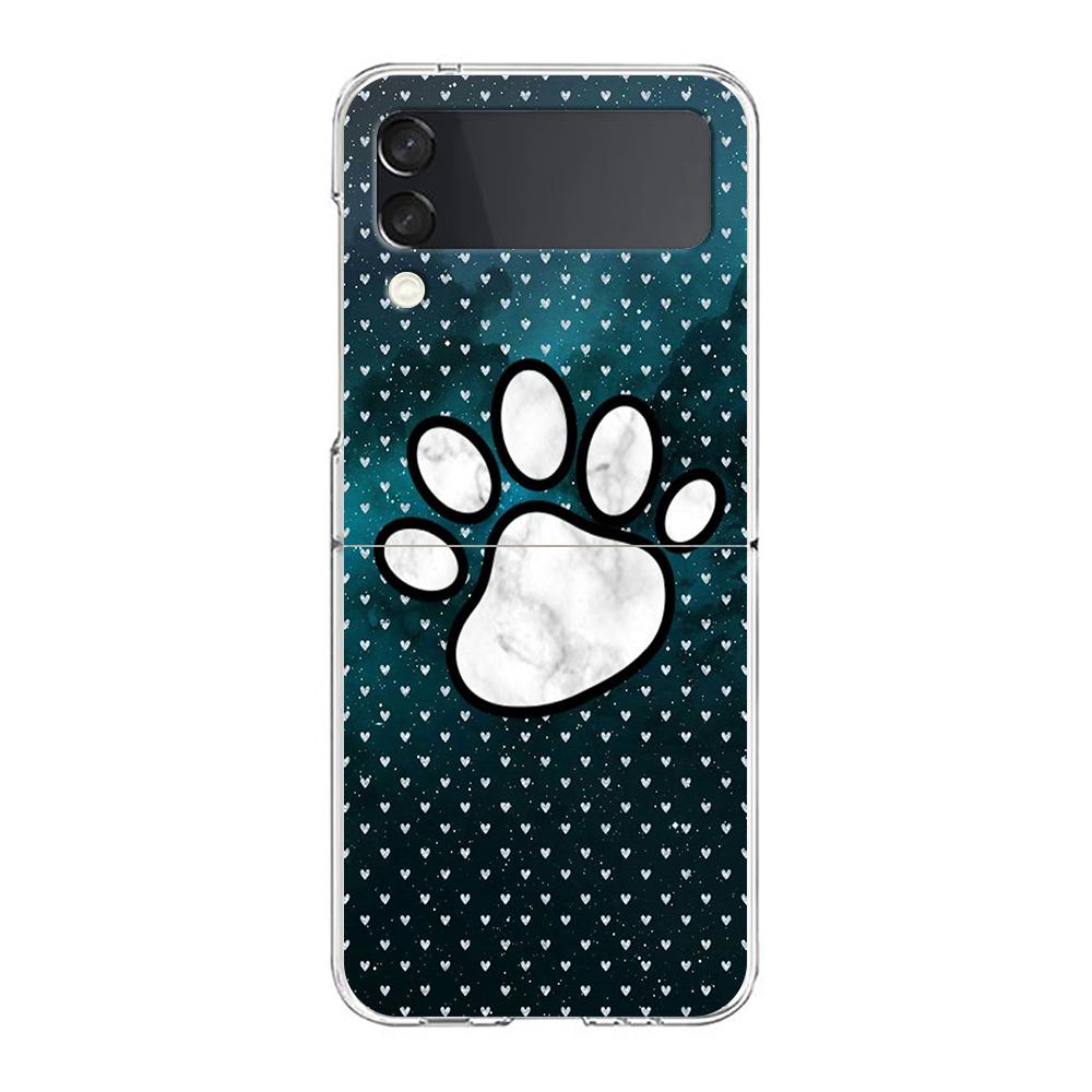 Dog Footprint Paw Cute Hard PC Phone Case For Samsung Galaxy Z Flip 5 4 3 Transparent Cover For Galaxy Z Flip 6 Shockproof Capas