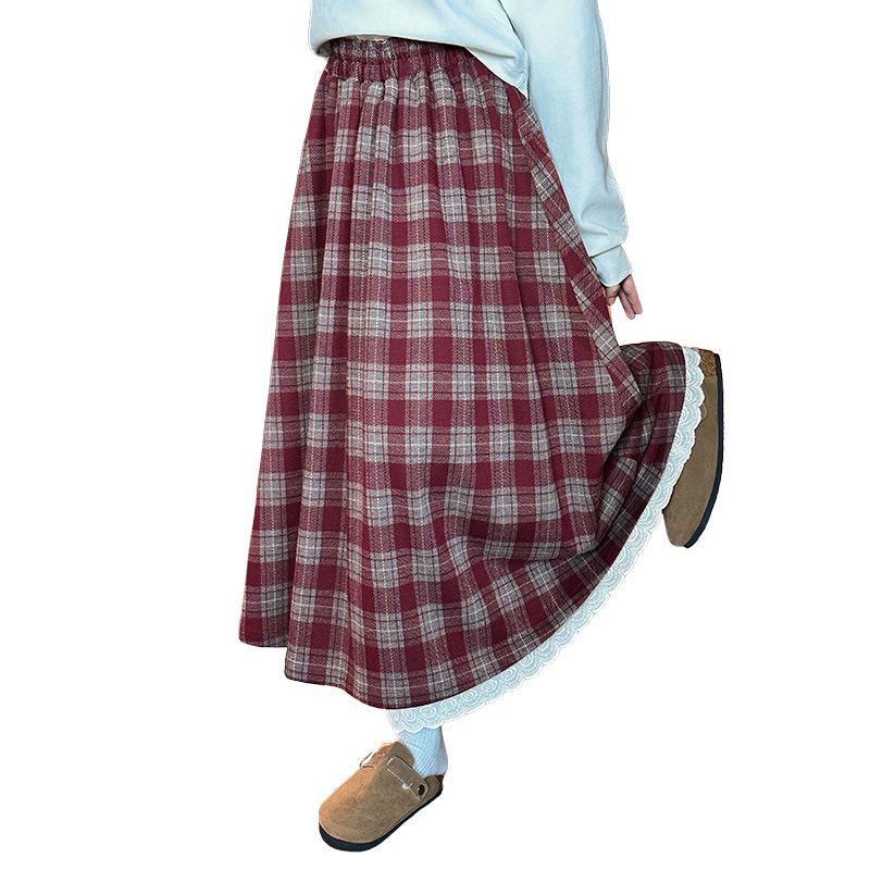 Girls' Plaid Wool Blend Midi Skirt - Autumn/Winter 2025 Fashion