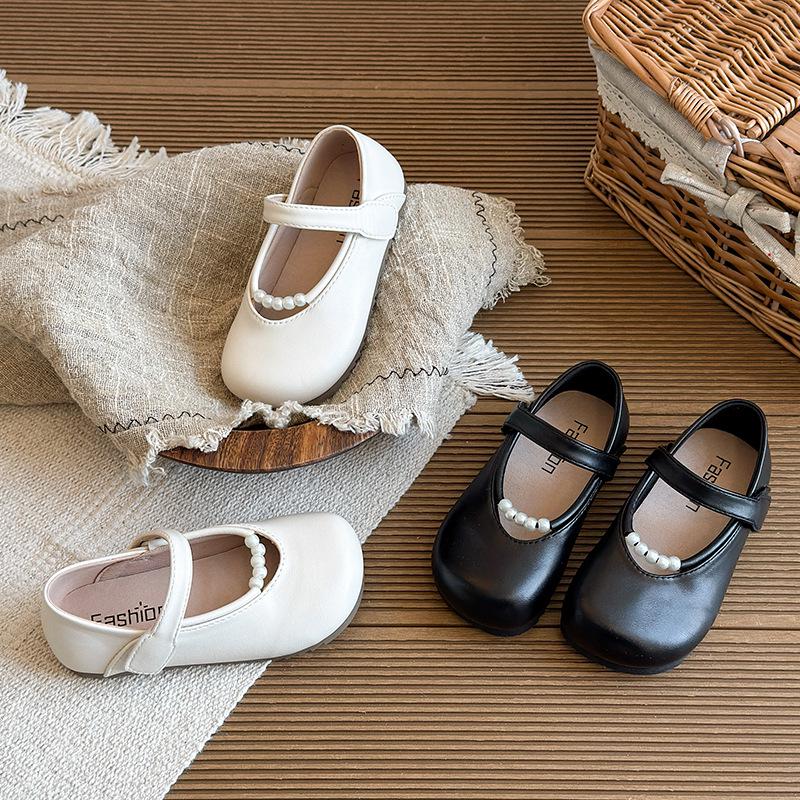 2026 Spring Girls' Korean Style Princess Leather Shoes - Soft Sole, Round Toe