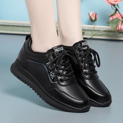 Women Versatile Non Slip Spring Autumn Soft Sole Soft Leather Shoes Fashion Breathable Lace Up Solid Casual Flat Sneakers for Daily Use