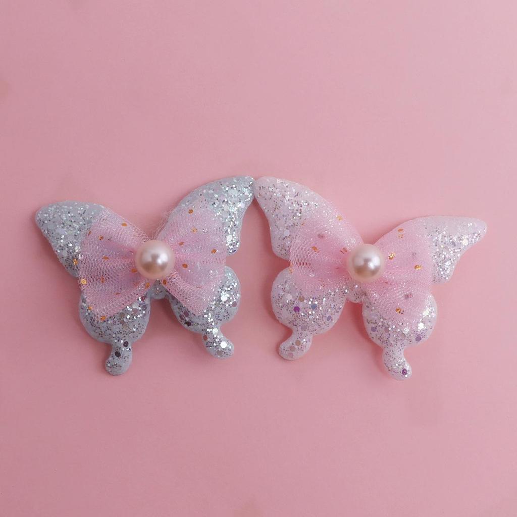 Scallion Powder Mesh Pearl Butterfly Hair Clip, Tie, and Headband DIY Accessories