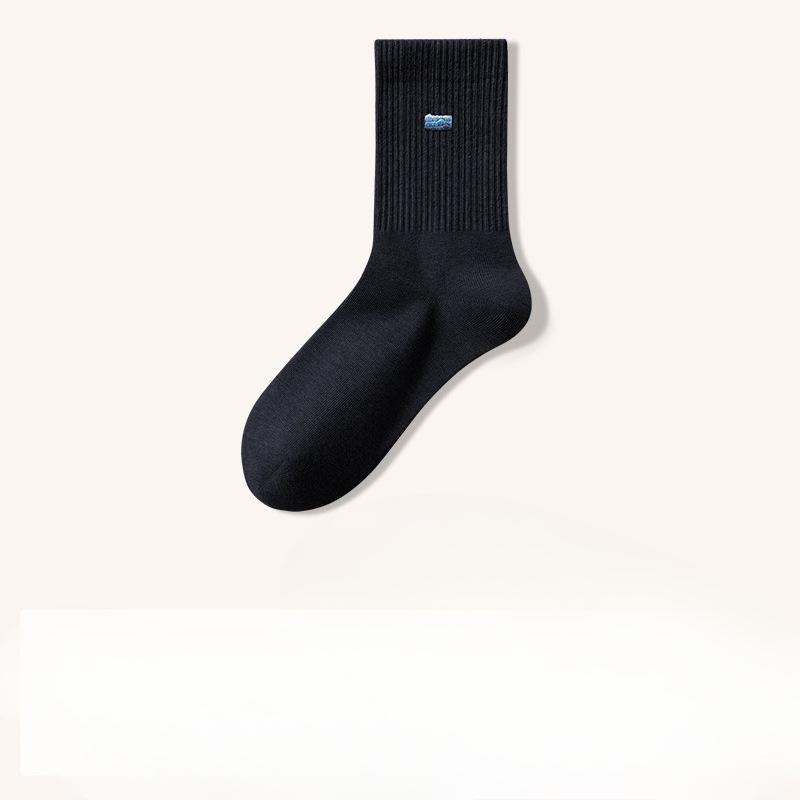 Men's Pure Cotton Mid-calf Cotton Socks, Black, All-cotton for Autumn and Winter, Sweat-absorbing, Deodorizing and Antibacterial