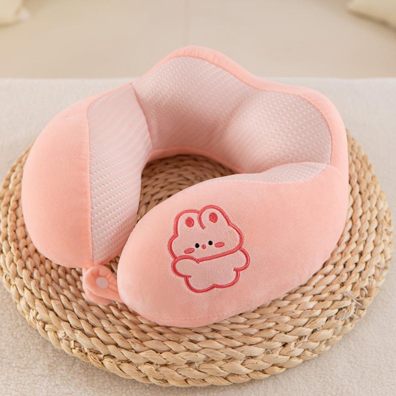Cartoon U‑Shaped Neck Pillow Ice Bean Surface PP Cotton Filling Cervical Support Travel Pillow Portable Neck Rest for Airplane Car Office Nap