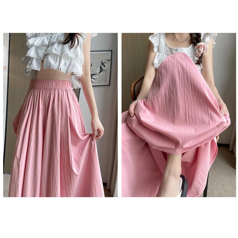Spring Summer A Line High Waist Pants Skirt Women Trend Fashion Japanese Culottes Casual Loose Ice Silk Wide Leg Pant