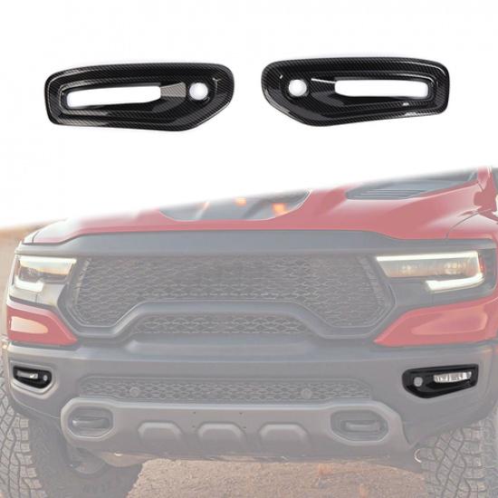 

2x Carbon Fiber Front Fog Light Lamp Decor Cover Trim for Ram 1500 TRX -23