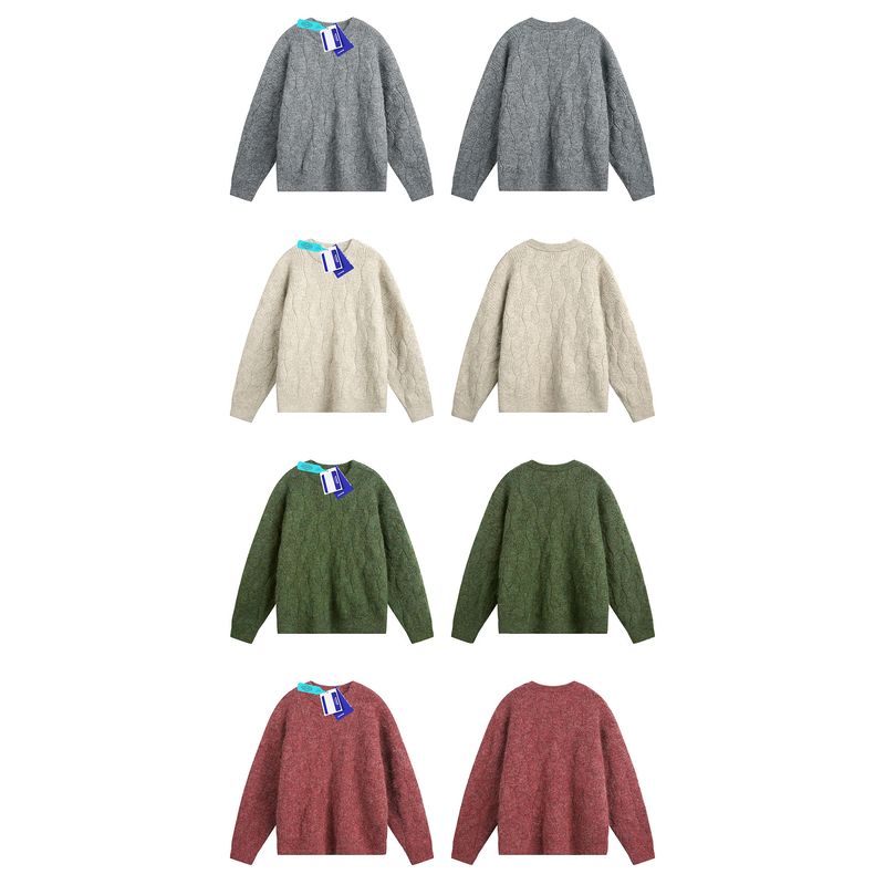 Wassup American-Style Crew Neck Sweater for Men, Autumn Heavyweight Lazy Style Cable Knit Sweater, Trendy High Street Couple Cardigan