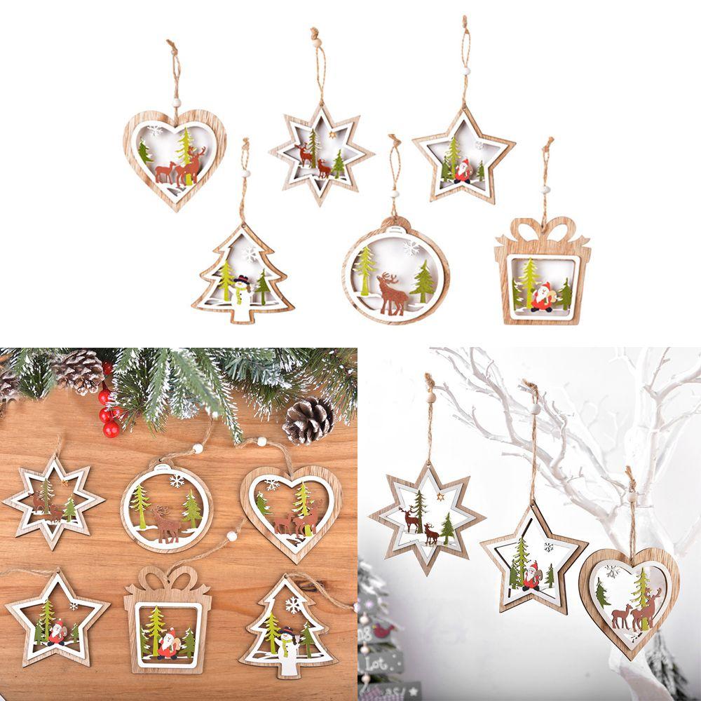 

Новый DIY ремесло Санта-Клаус Рождественская елка кулон Снеговик Снежинка Лось Деревянный Подвесной Рождественский Орнамент 1