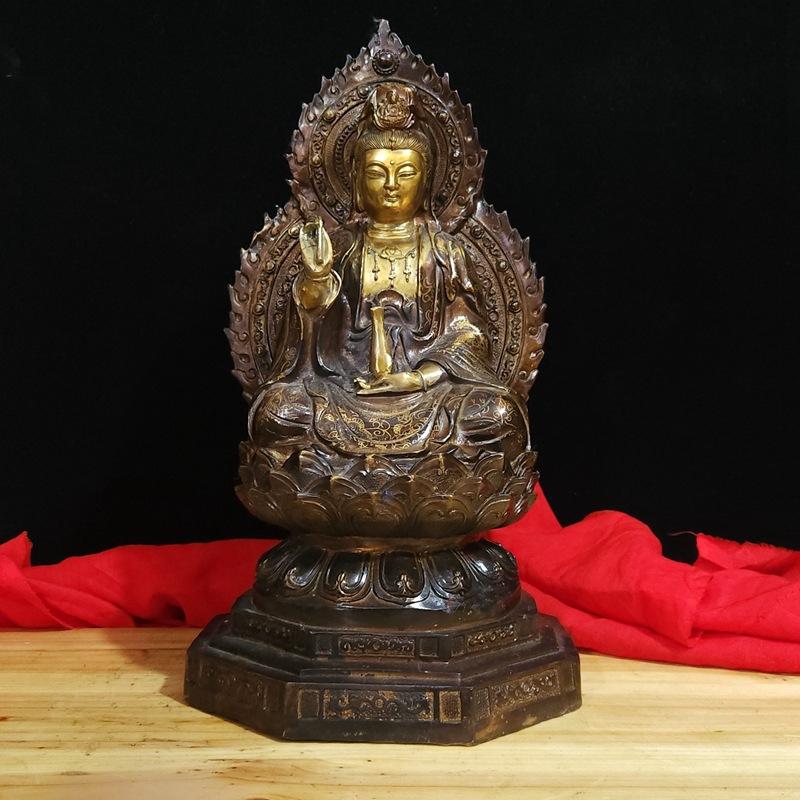 Style Full Color Painted Copper Home Decor Craft Ornament South Sea Lotus Guanyin Buddha Statue Decoration