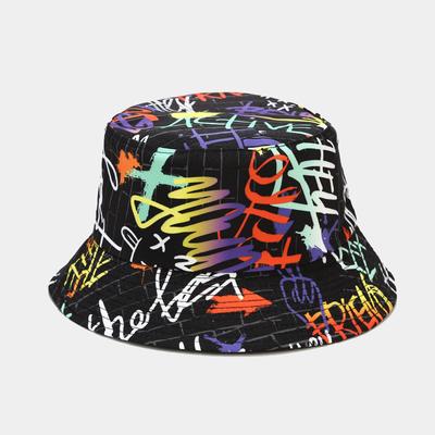 Unisex Kbelíková čepice s graffiti potiskem Lehká Ležérní Streetwear Ochrana proti slunci Outdoorová čepice pro každodenní nošení a cestování