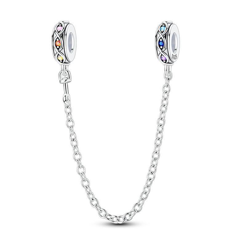 925 Silver Safety Chain Charm Bracelet Set Clover Lock Key Bear Peace Dove Fruit Decoration Beaded Fine Jewelry Gift