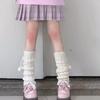 Women Black White Lolita JK Leg Warmers with Ball Knitted Warm Foot Cover for Lady Autumn Winter Soft Crochet Sock Boot Cuffs