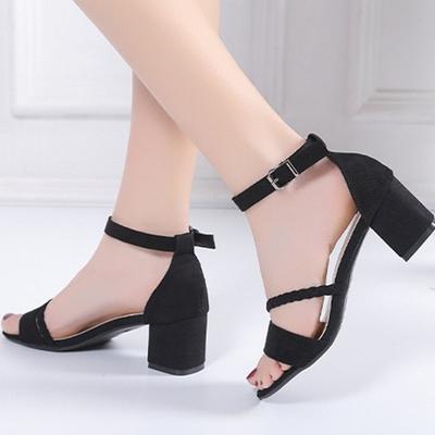 Spring and Summer Footwear Plus Size Round-headed One-word Buckle Women's Shoes High-heeled Thick-heeled Round-headed Sandals.