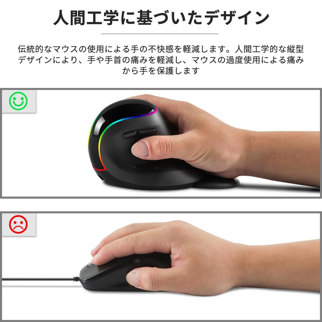 2.4Ghz USB Wireless Vertical 7-Button Optical Gaming Mouse, Rechargeable, RGB Lighting, Ergonomic, Right-Handed, Large, Detachable Wrist Rest,