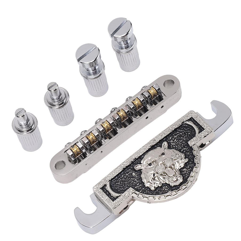 Guitar Roller Saddle Bridge Lion Pattern Metal Electric Guitar Bridge Tailpiece for LP 6mm Silver