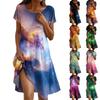 Damenmode Kurzarm Boho-Print Kleid Mit Taschen