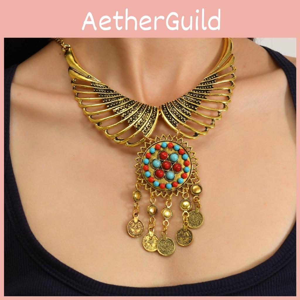 Bohemian Angel Wings Necklace With Geometric Pendant And Multilayer Chain For Women And Men