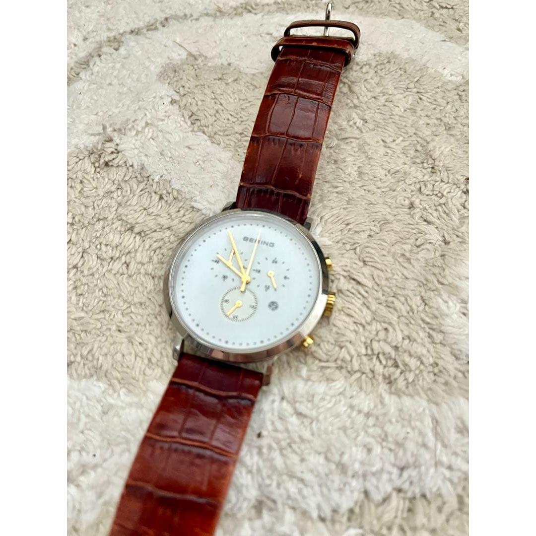 Used BERING Analog Watch Chronograph Brown Leather 10540 Series