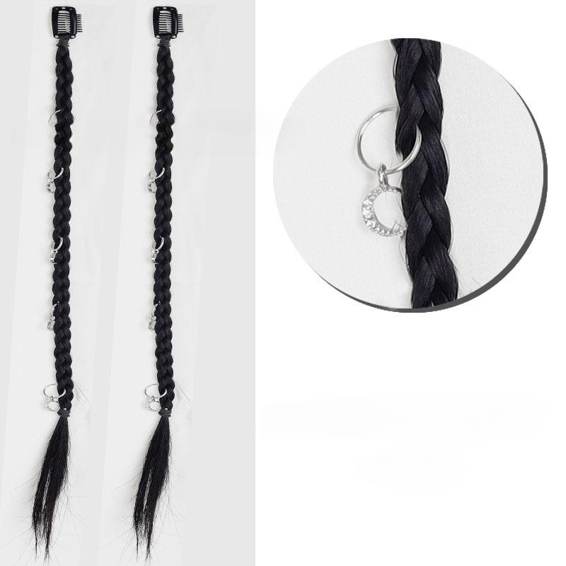 2 stücke Synthetische Perücke Zöpfe mit Clip Haar Zopf Haarverlängerungen Zubehör Ringe Dreadlocks Hip-Hop Haar Seil Lametta