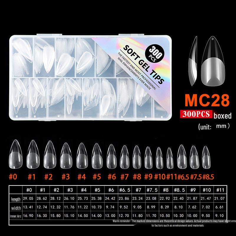 

300 Seamless Transparent Semi-Matte False Nail Tips (Short, Medium, Long) - No Filing Needed, Full/Half Adhesive, Under 34mm