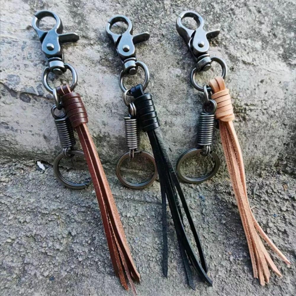 Cowhide Genuine Leather Keychain Handmade Car Keychian Personalized Cowhide Tassel Key Chain  Gift