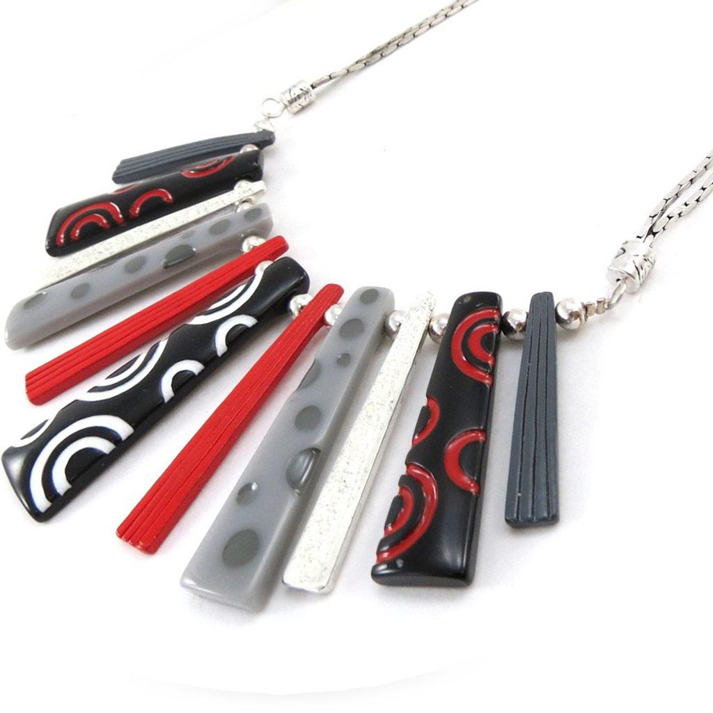 NOA [J2174] - Designer Necklace 'Coloring' Red Gray Black