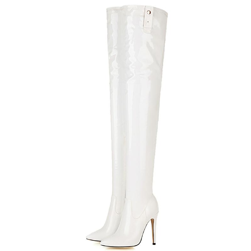 Lær Over kneet Beltestøvler Kvinner Sexy Stil Lårhøye Støvler Spiss Tå Spennestropp Fetisj Stripper Dansesko Kvinne