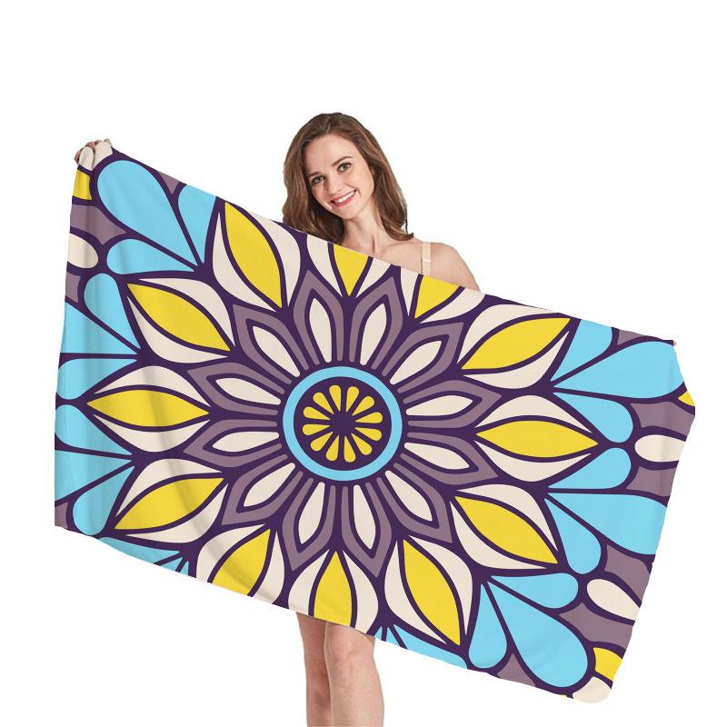 Ethnic Mandala Geometry Digital-printed Polyester Superfine Fiber Double-sided Fleece Beach Vacation Bath Towel, Beach Towel